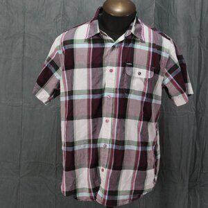Button-Down Shirt - Blue and Maroon Plaid Pattern by Matix - Men's Large